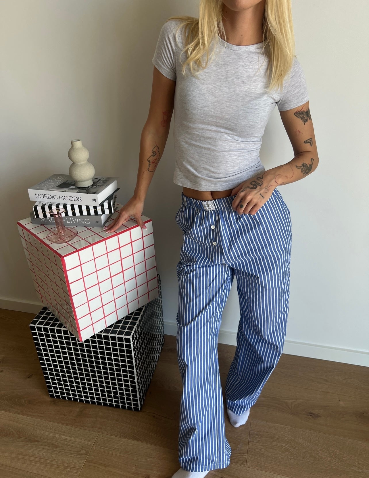 Blue striped boxer pants