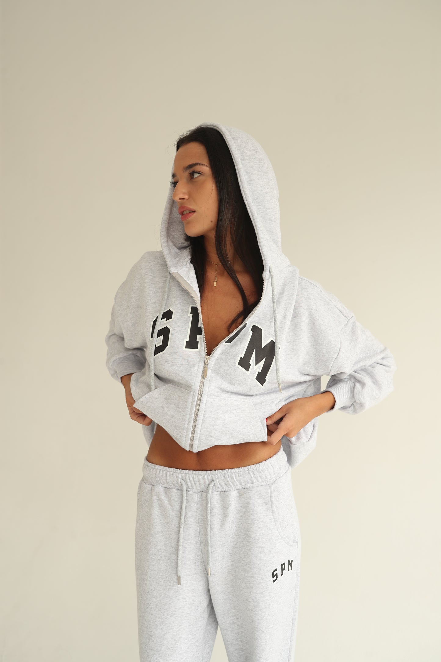 Melange gray zip-up hoodie