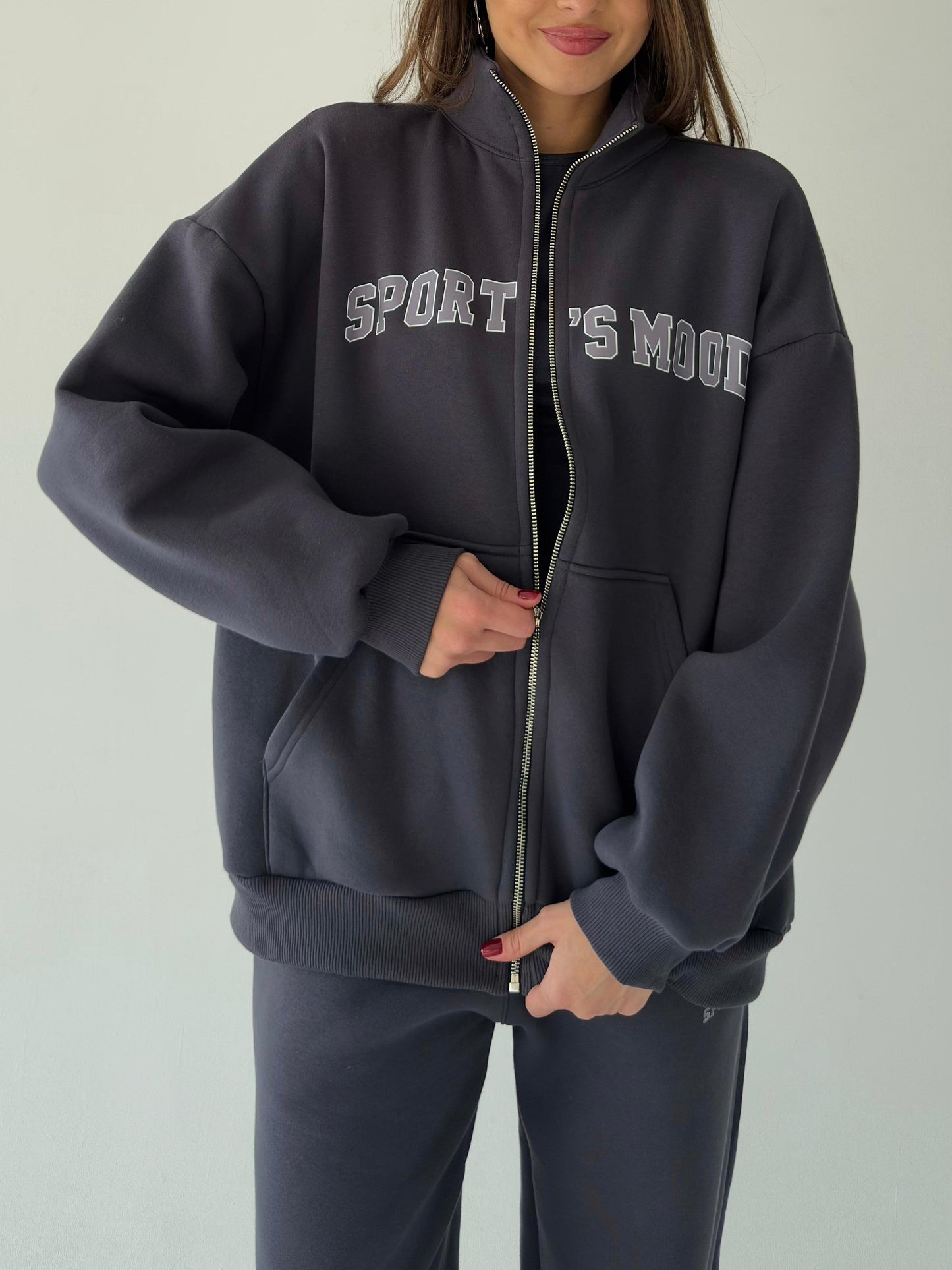 Dark gray warm zip-up hoodie