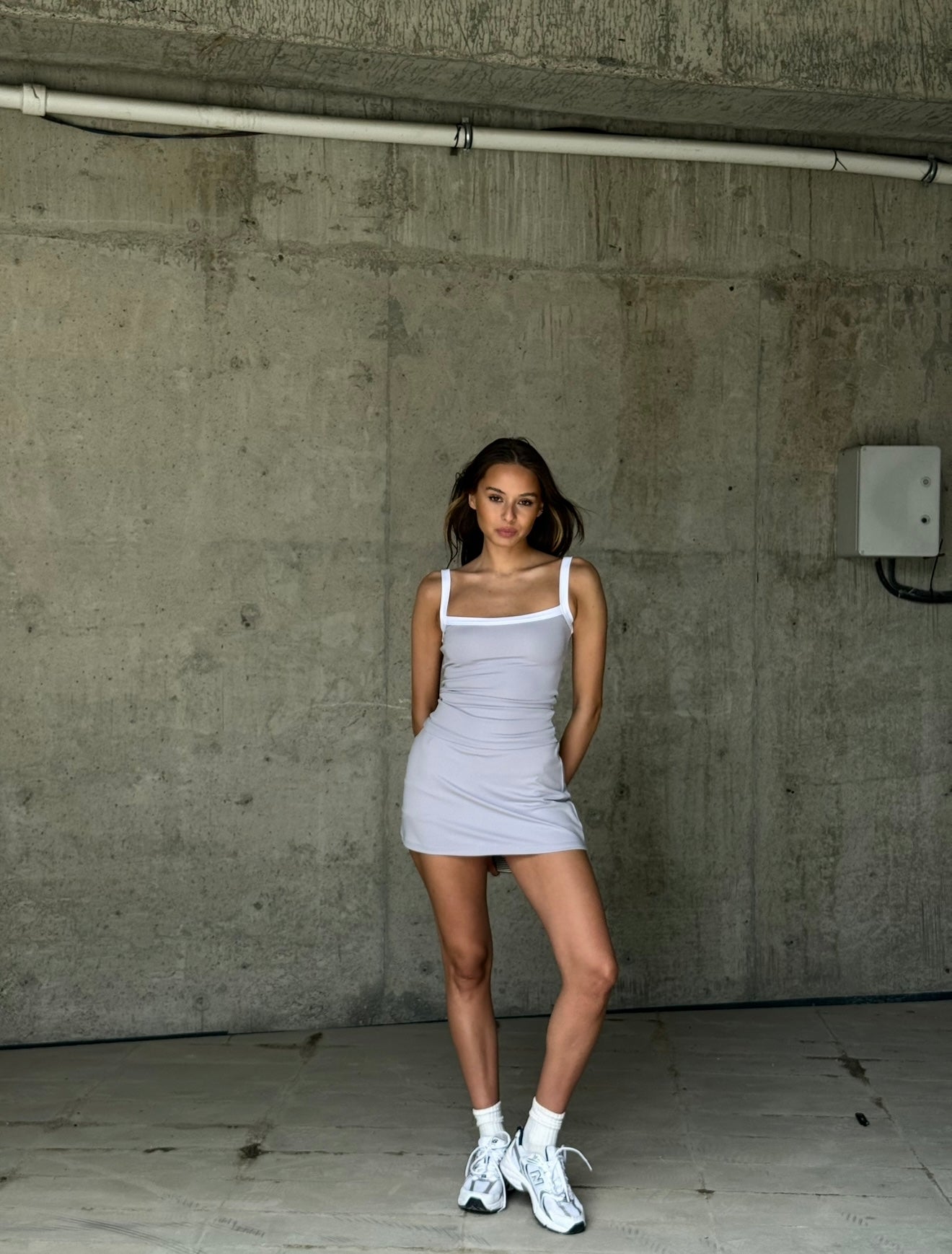 Ghost gray bralette top with white line