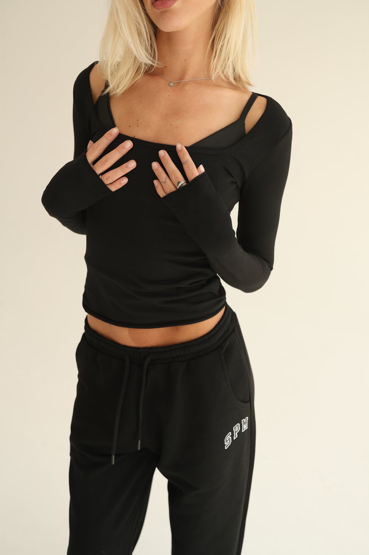 Black square neck top
