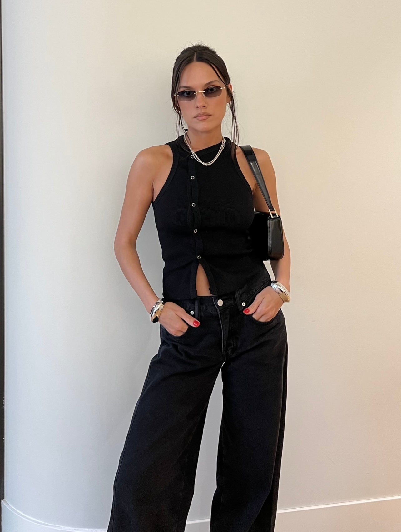 Black tank top with buttons