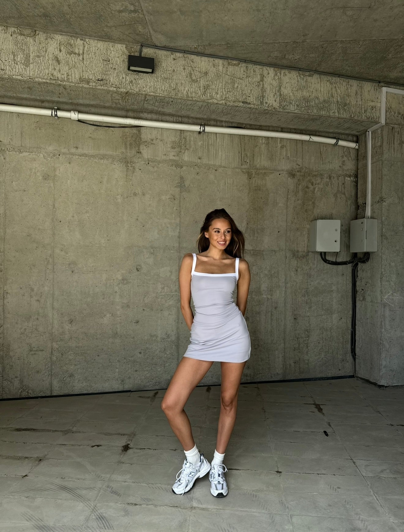 Ghost gray bralette top with white line