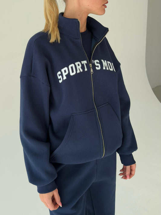 Navy blue warm zip-up hoodie