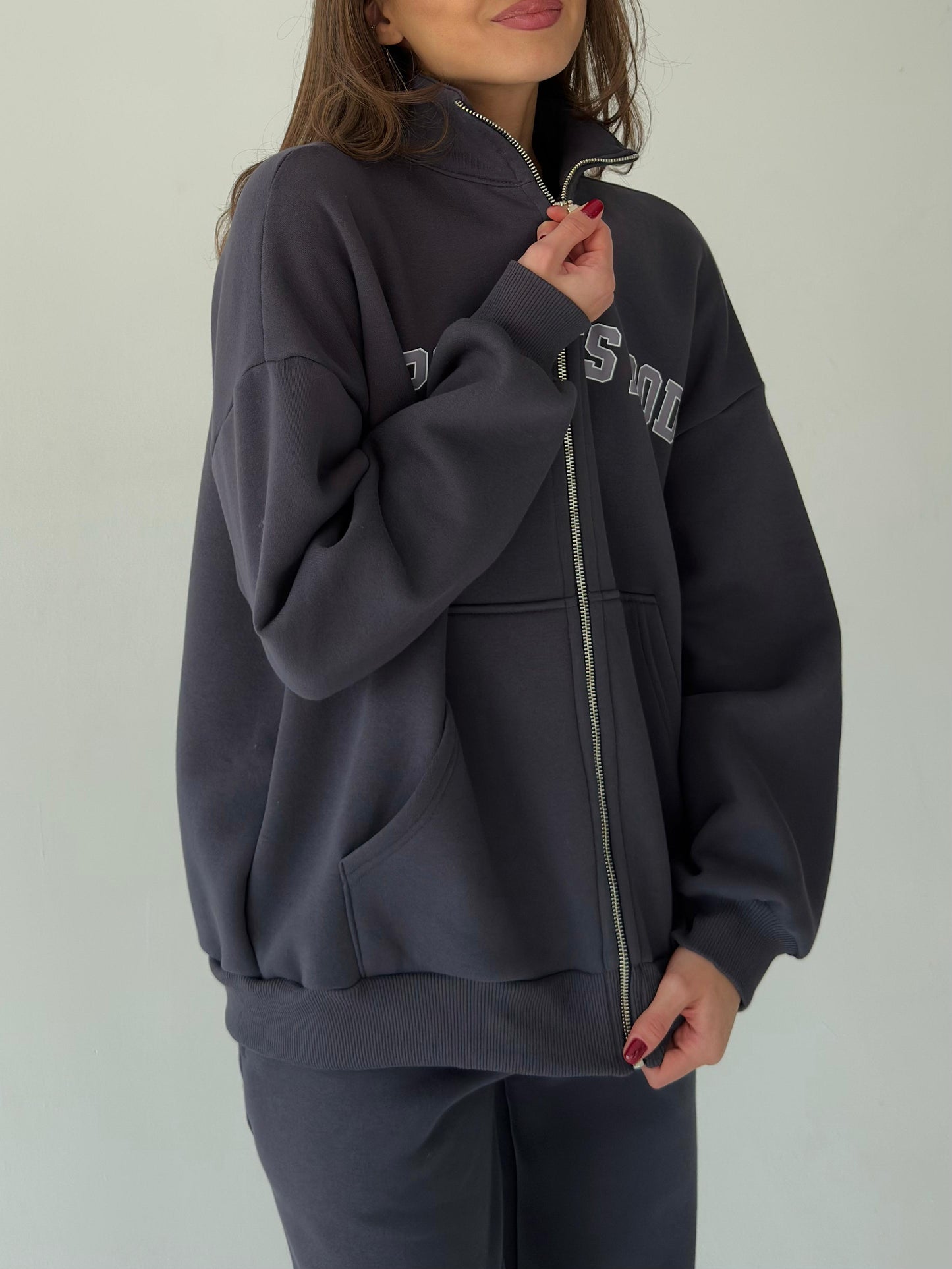 Dark gray warm zip-up hoodie