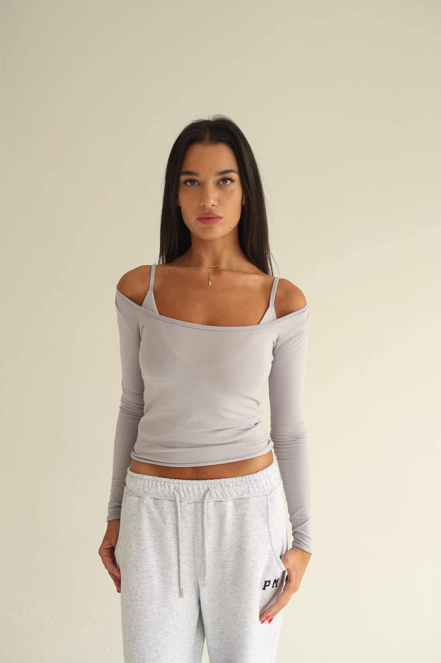 Ghost gray square neck top