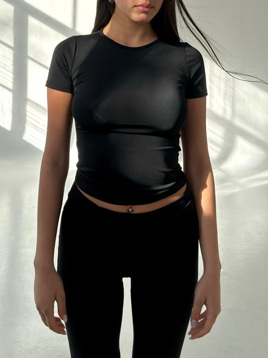 Black, round neck top