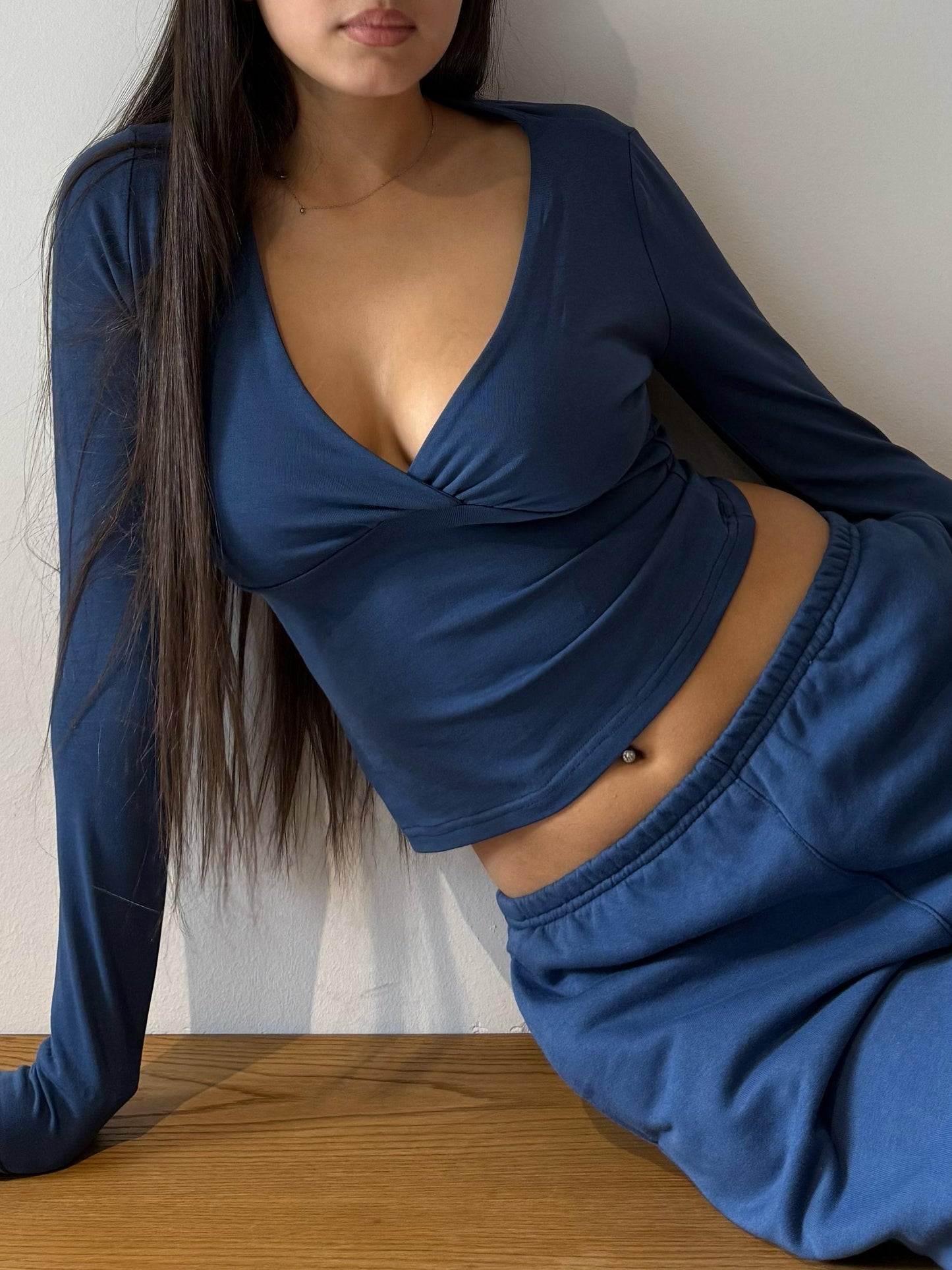 Midnight blue V crossed top