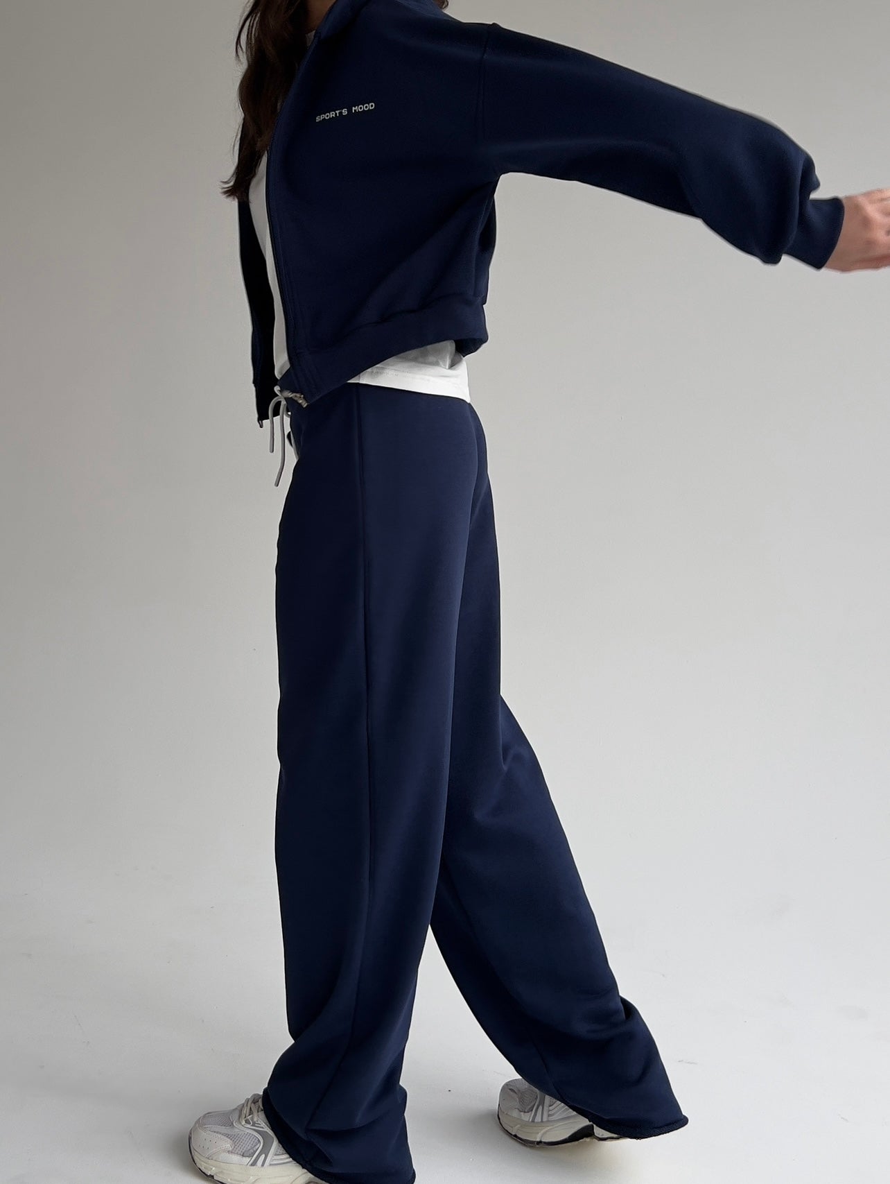 Navy blue, short zip-up hoodie