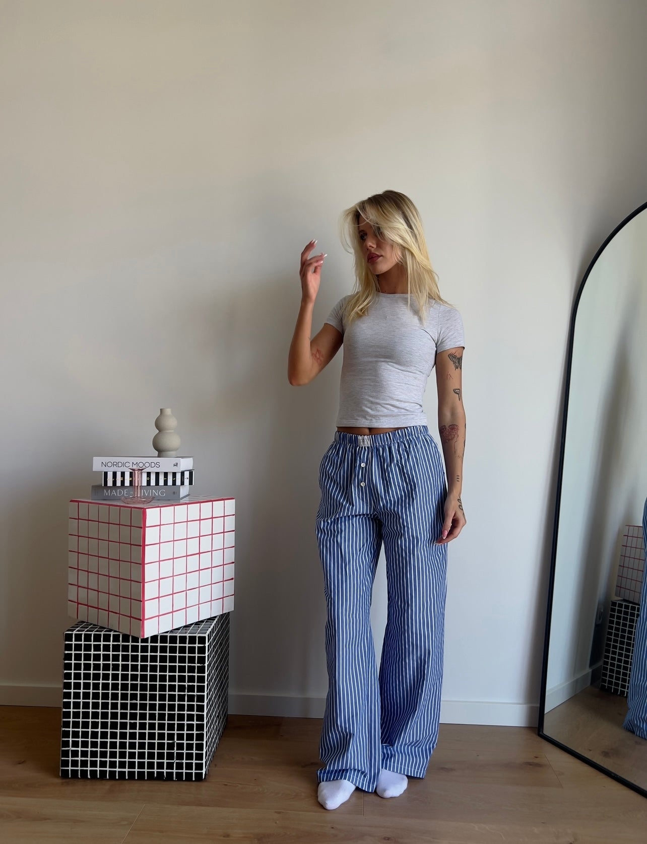 Blue striped boxer pants
