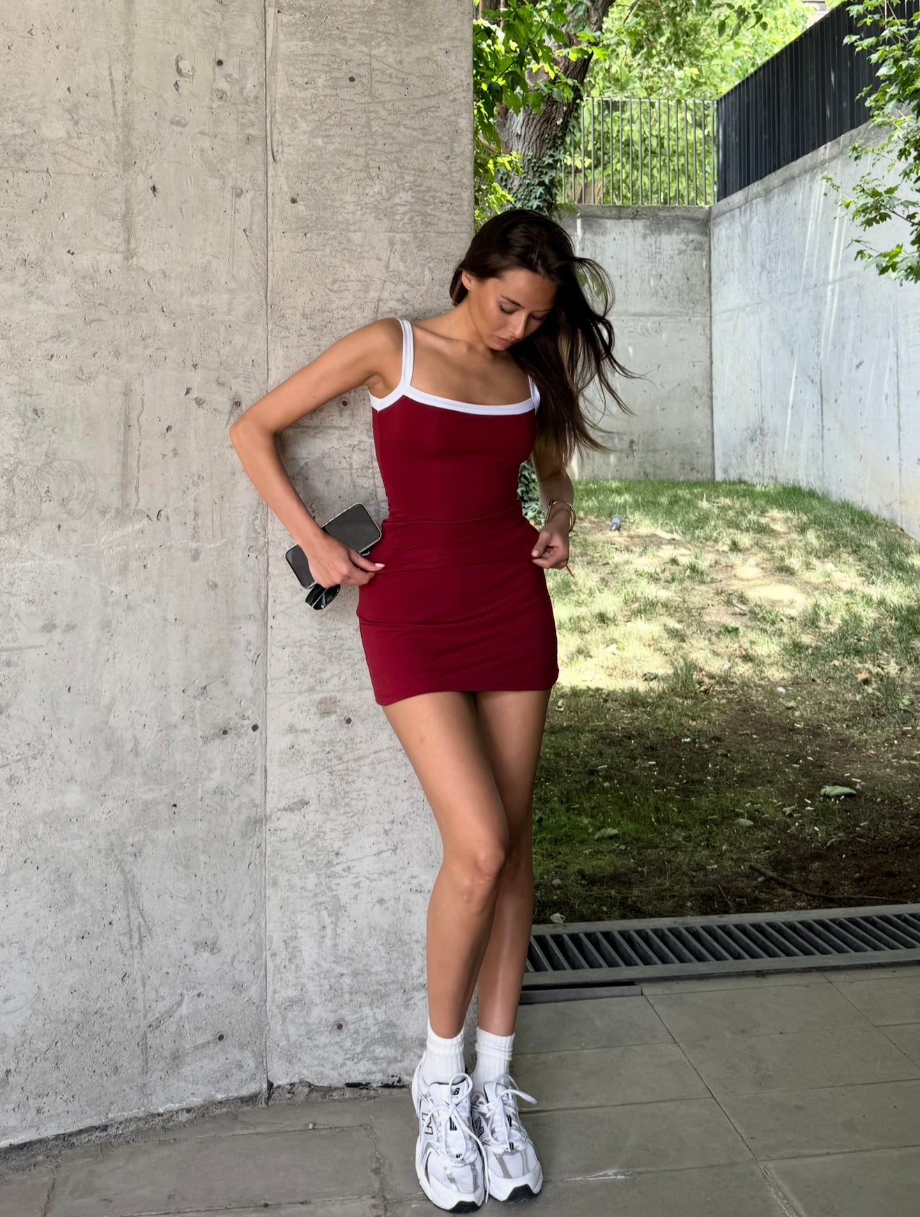 Burgundy tennis skirt with shorts underneath