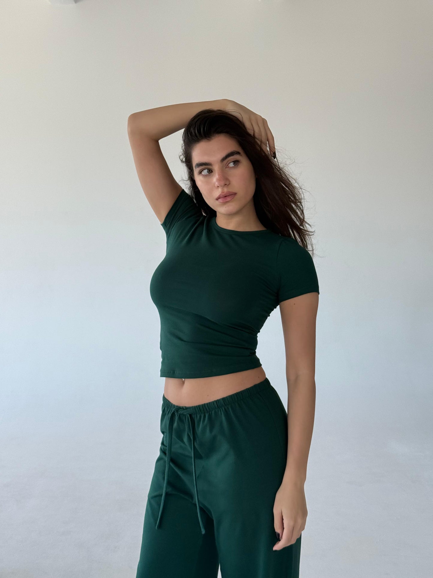 Green round neck top