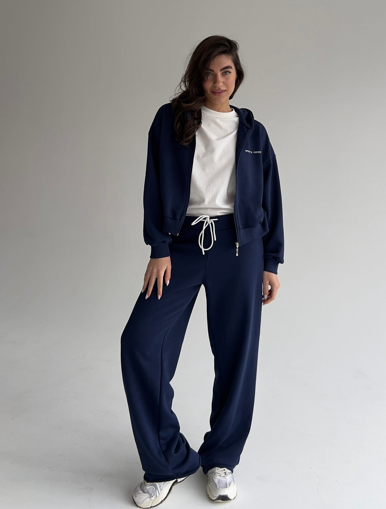 Navy blue, short zip-up hoodie