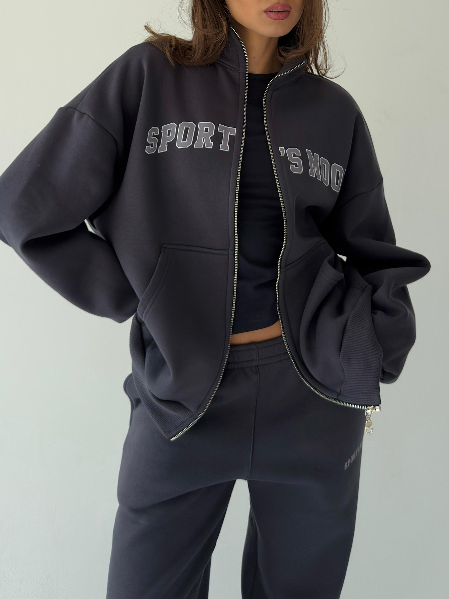 Dark gray warm zip-up hoodie