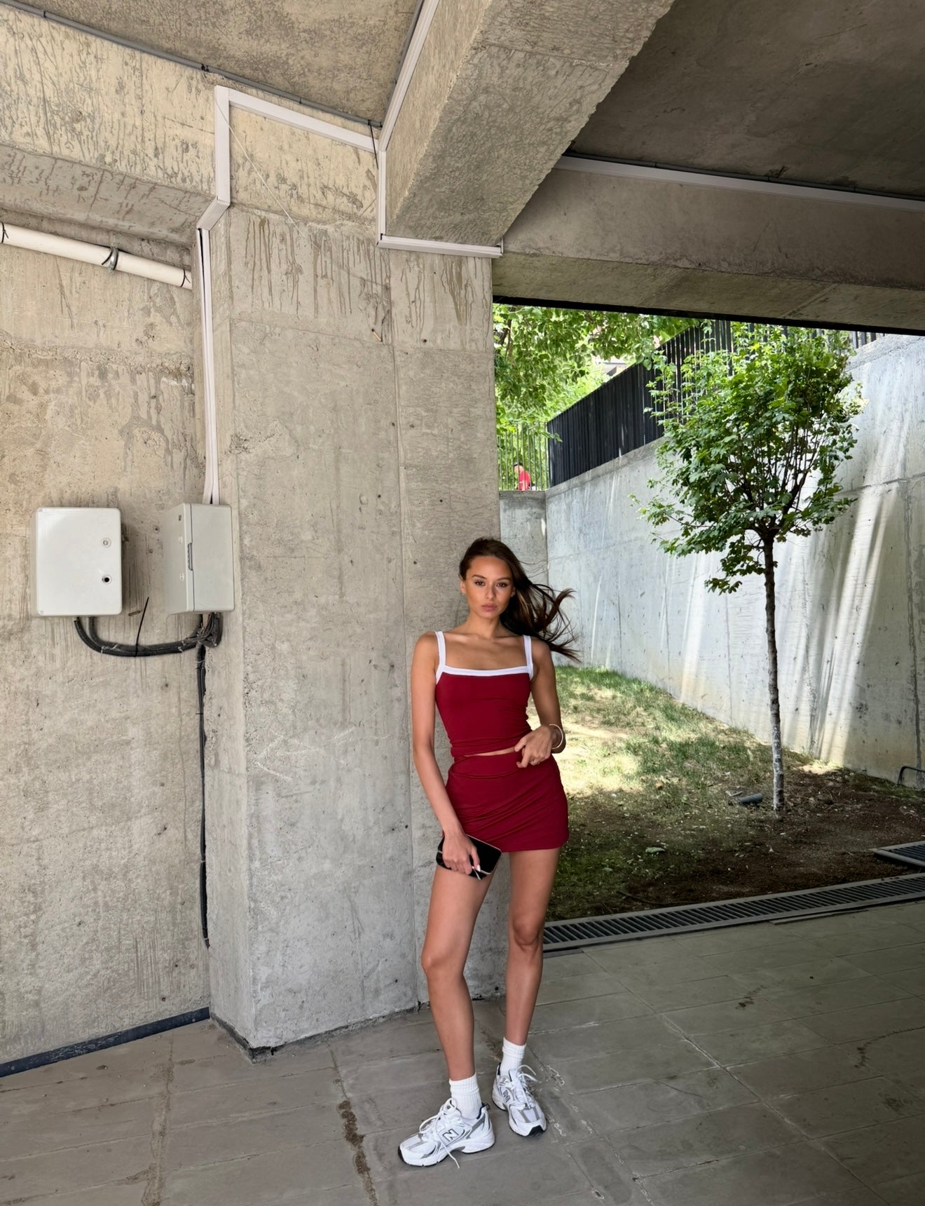 Burgundy tennis skirt with shorts underneath