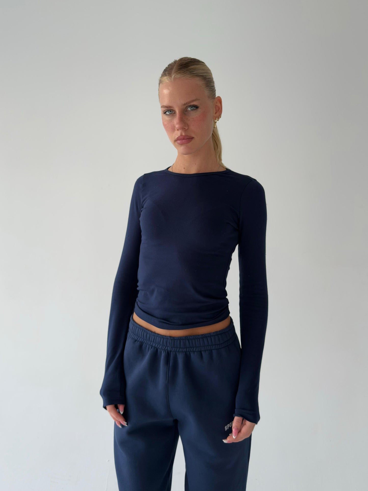 Navy blue basic top, long sleeve