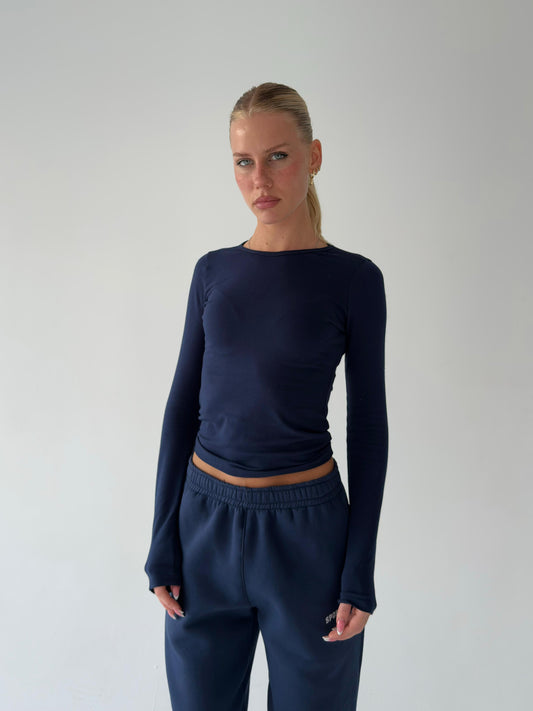 Navy blue basic top, long sleeve