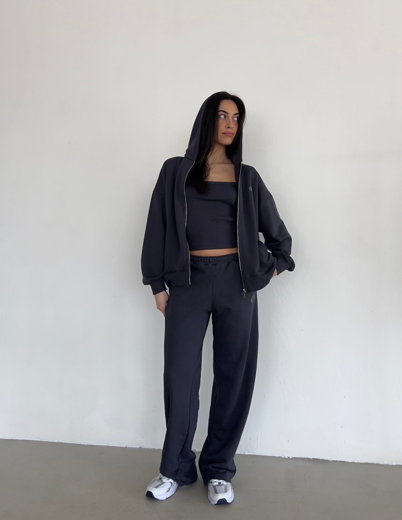 Dark gray oversize zip-up hoodie