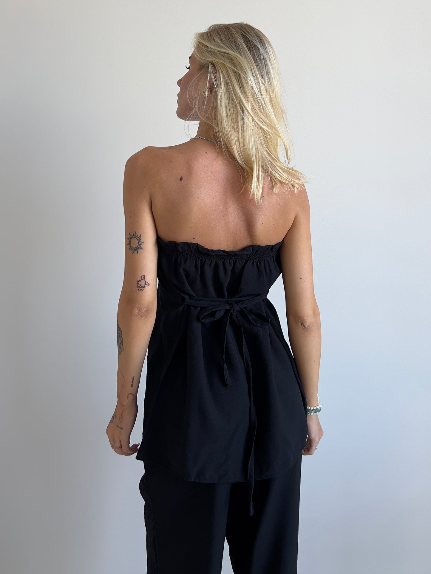 Black linen strapless tube top