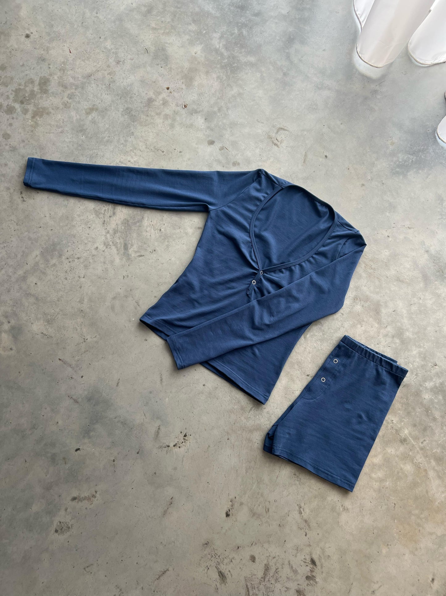 Midnight blue V neck top with buttons