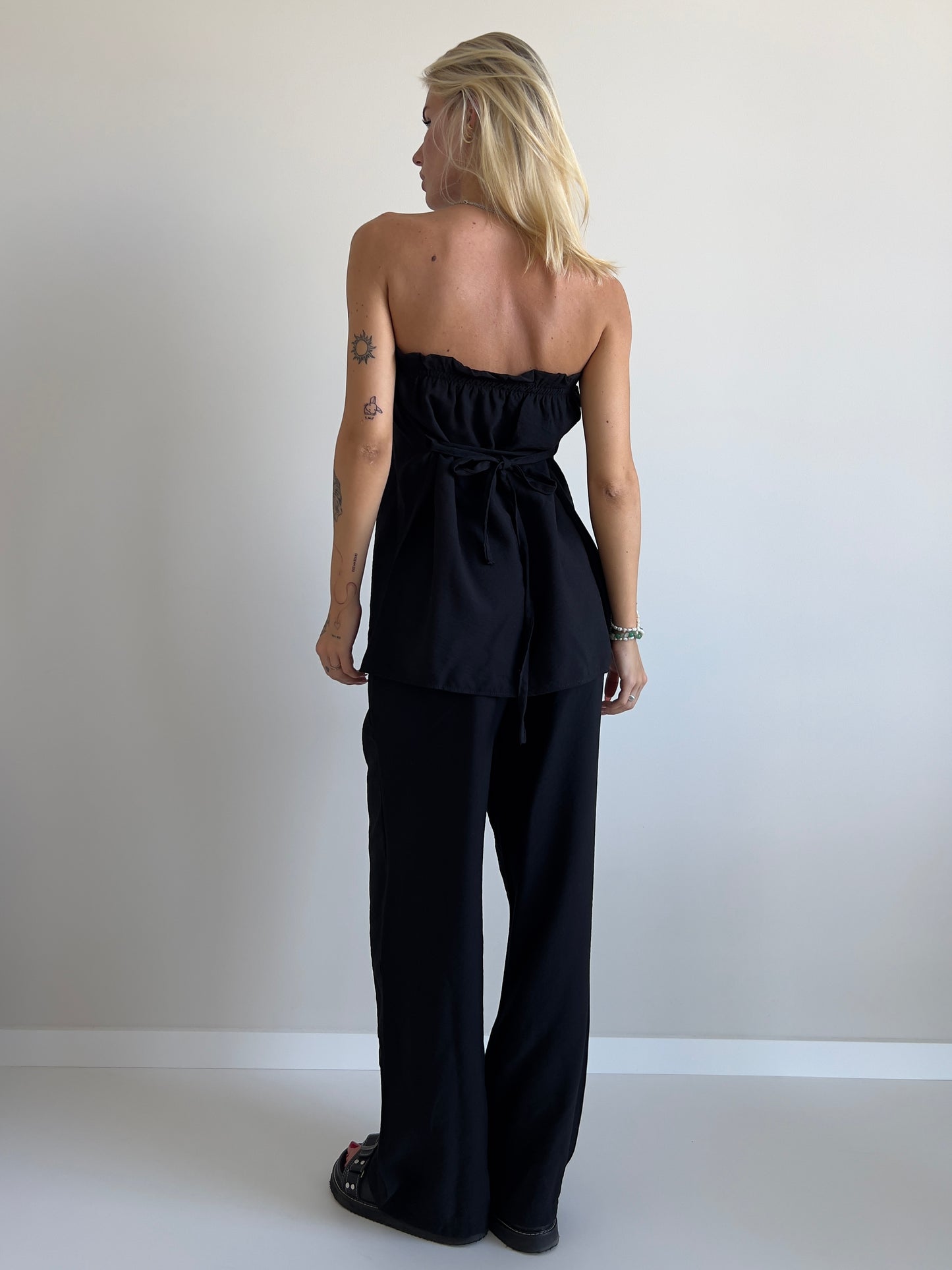 Black linen strapless tube top