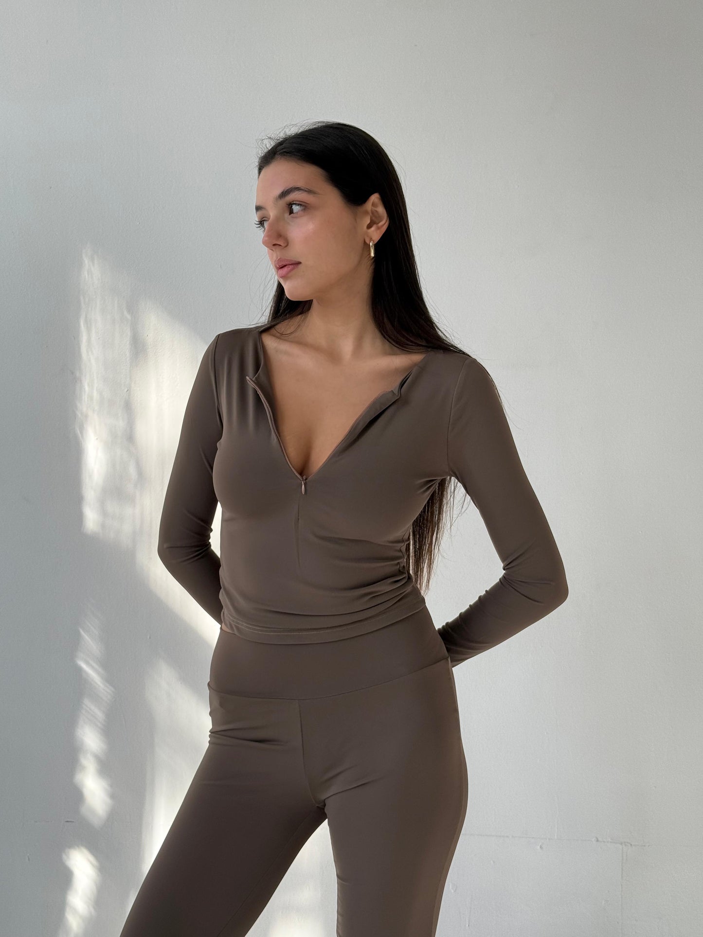 ყავისფერი მაისური ელვით