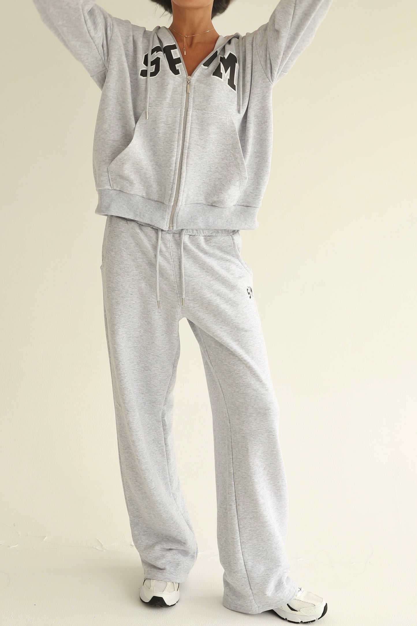 Melange gray zip-up hoodie
