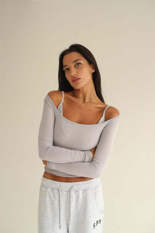 Ghost gray square neck top