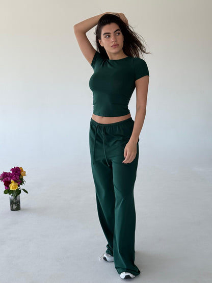 Green round neck top