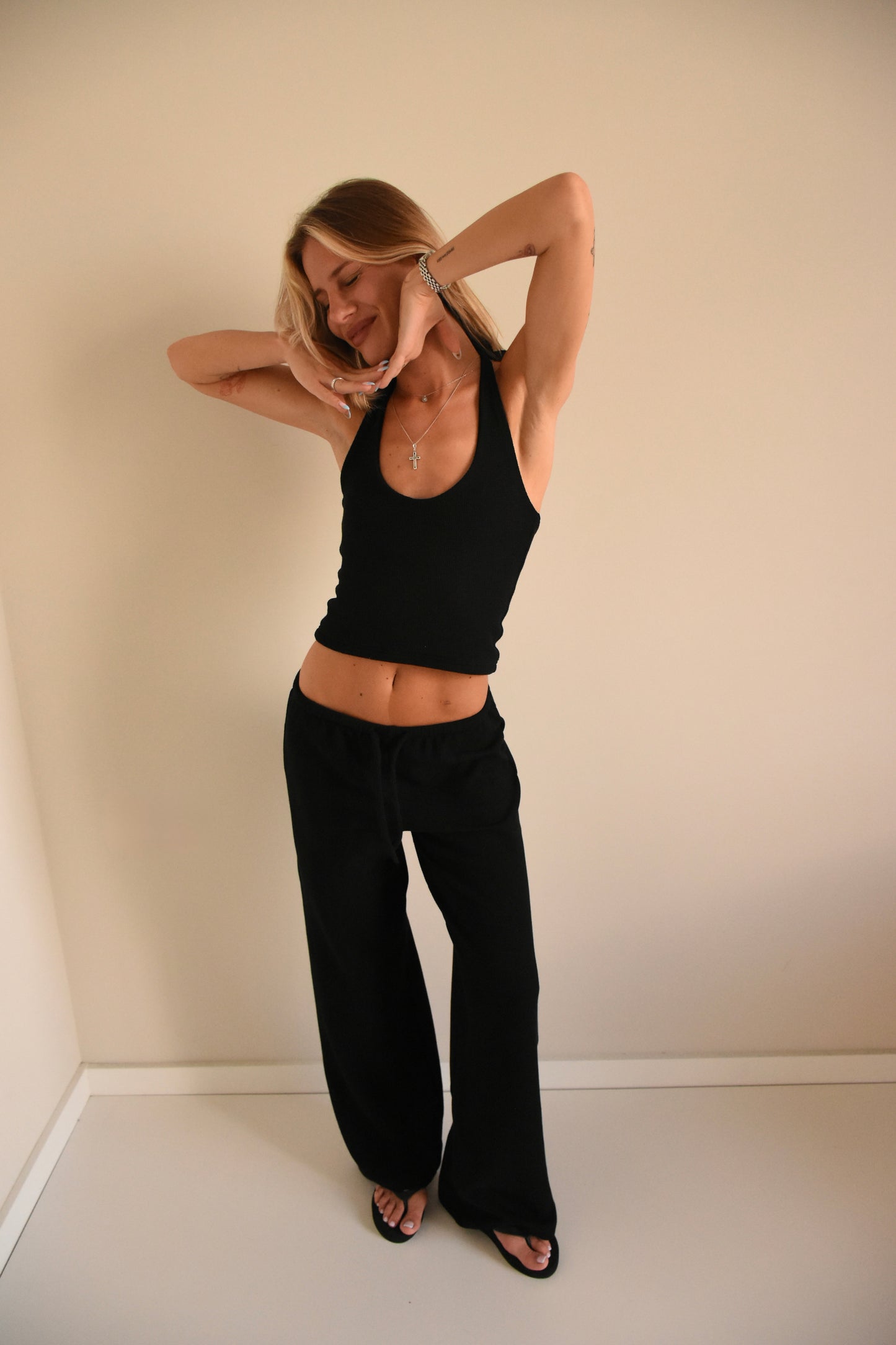 Waffle black halter top