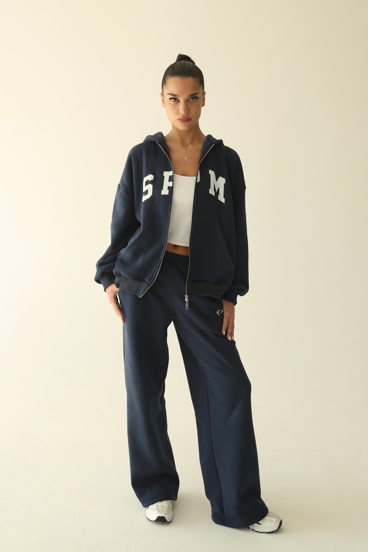 Navy blue warm oversize zip-up hoodie