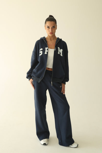 Navy blue warm oversize zip-up hoodie