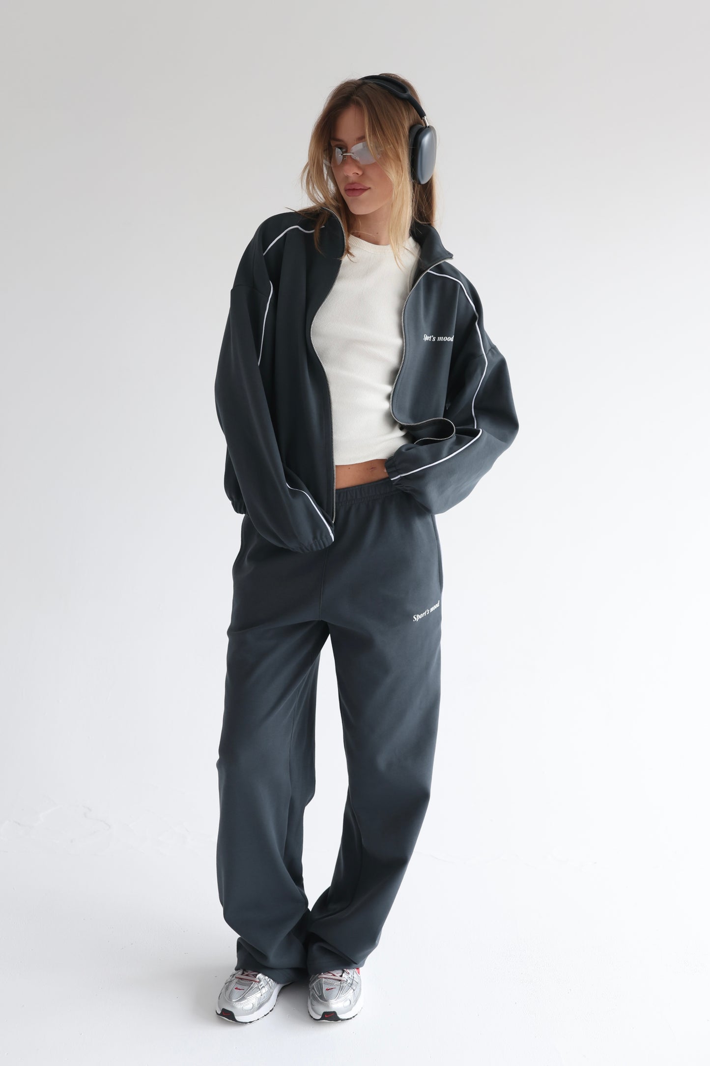 Graphite teal line track jacket