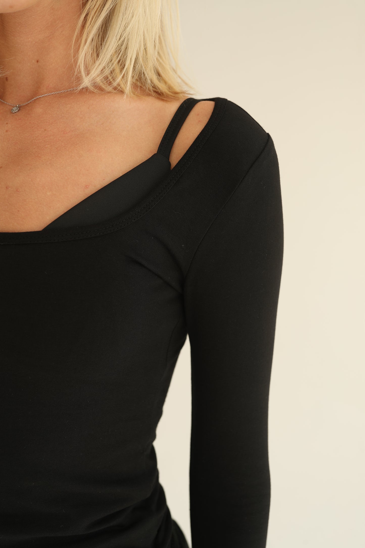 Black square neck top