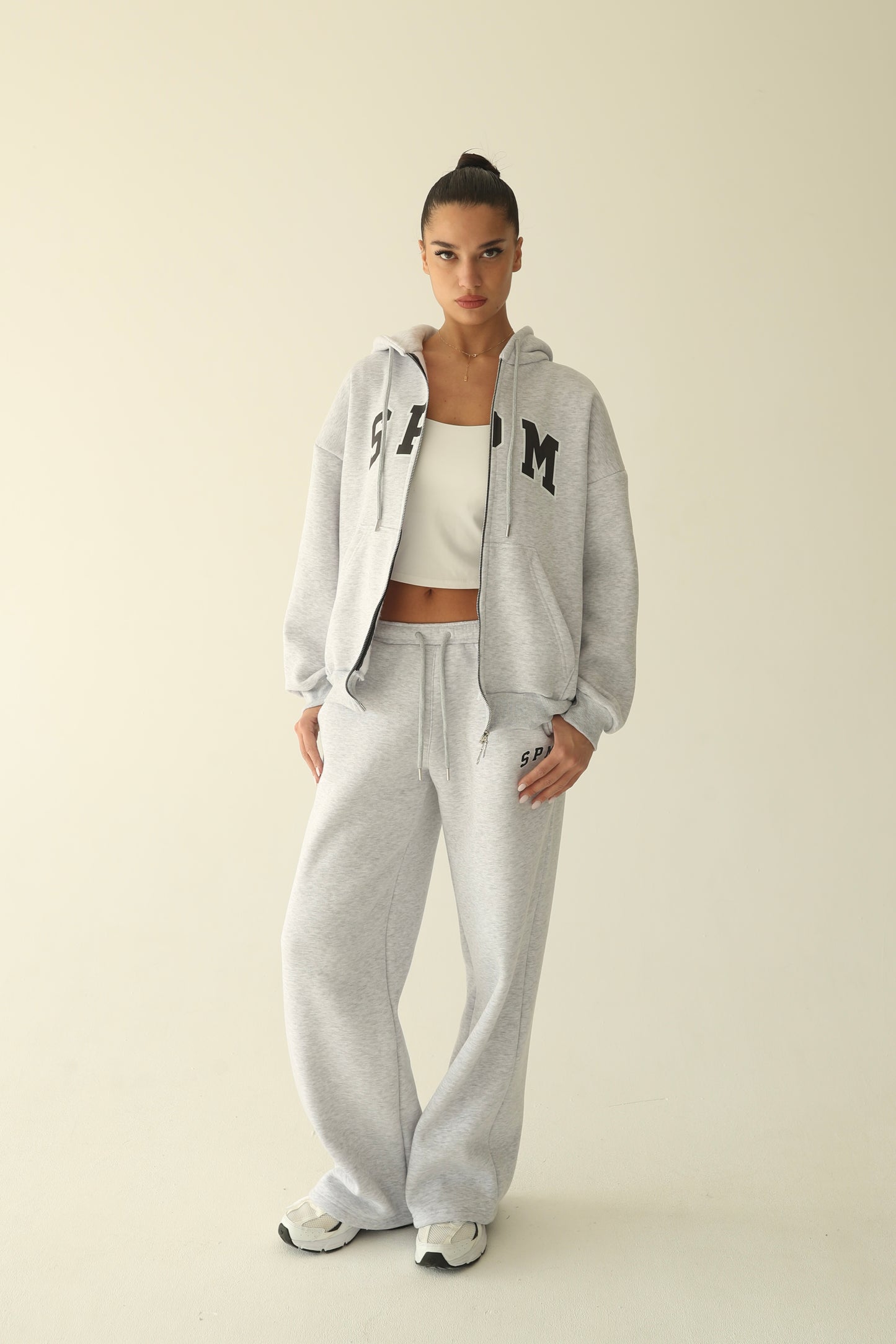 Melange gray warm oversize zip-up hoodie