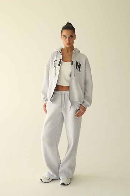 Melange gray warm oversize zip-up hoodie