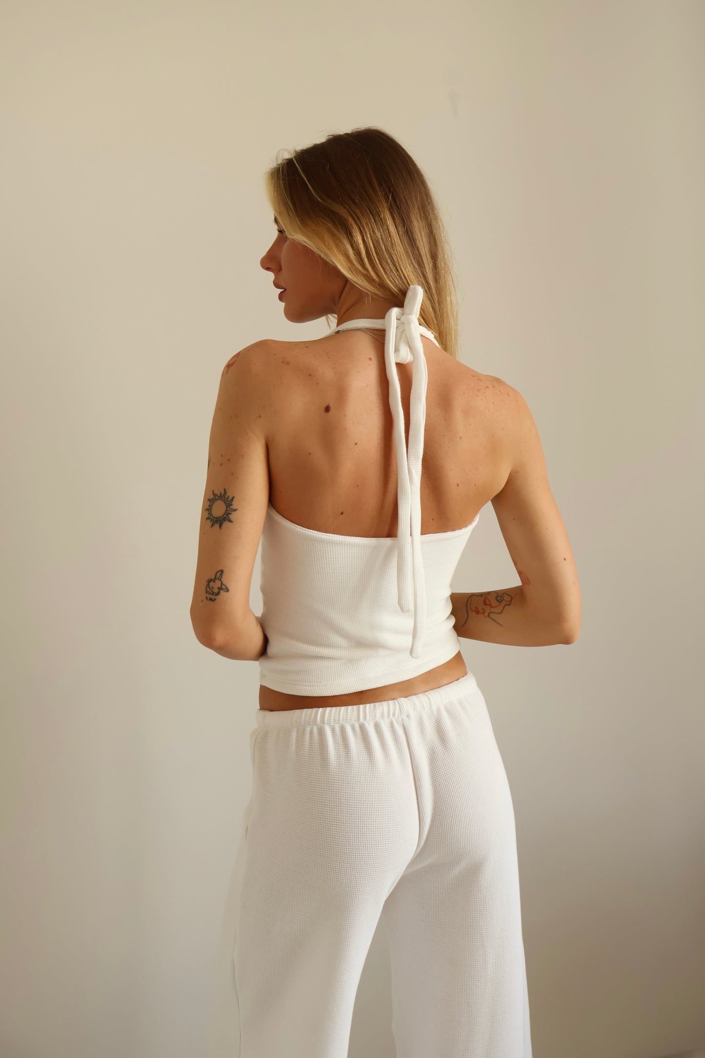 Waffle white halter top
