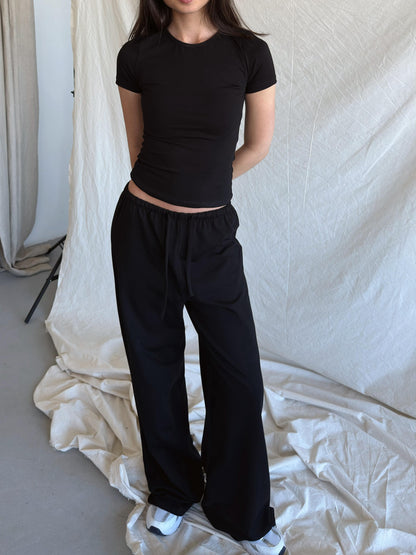 Black round neck top