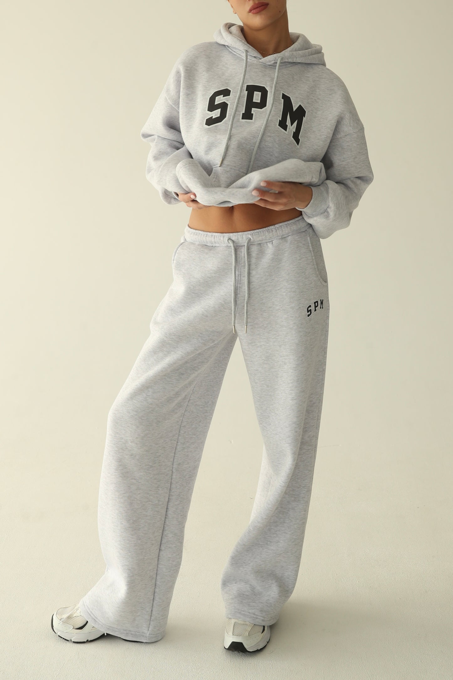 Melange gray warm straight sweatpants