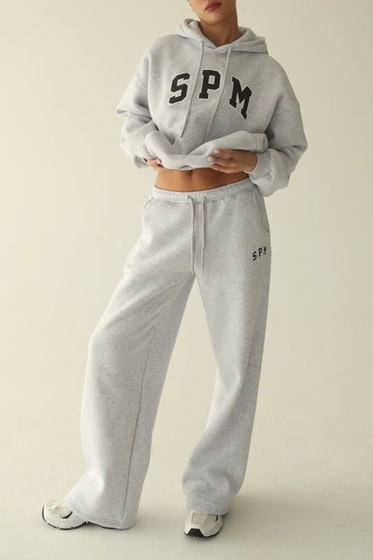 Melange gray warm straight sweatpants