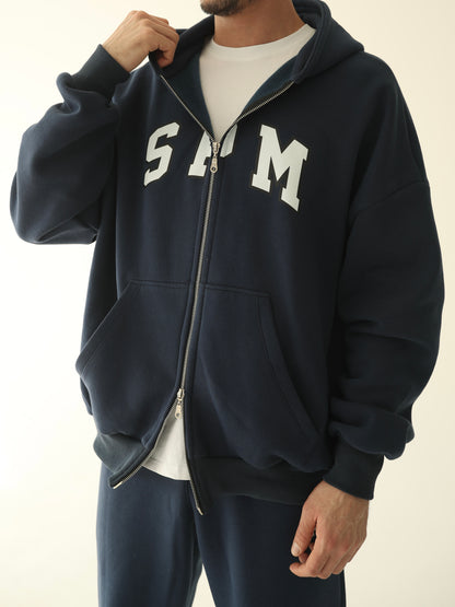 Men's Navy blue warm oversize zip-up hoodie
