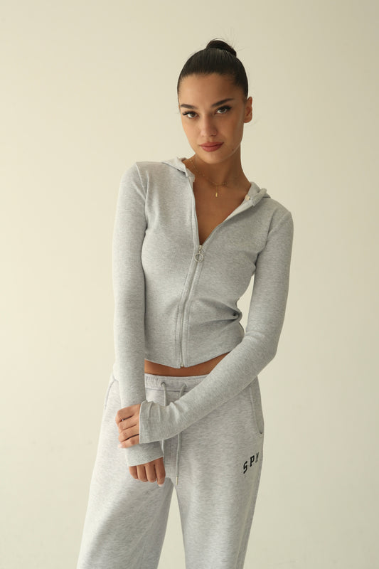 Melange gray ribbed cotton jacket
