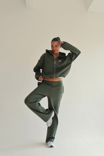 Khaki line track zip-up hoodie