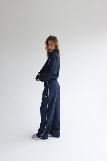 Navy blue straight line track sweatpants