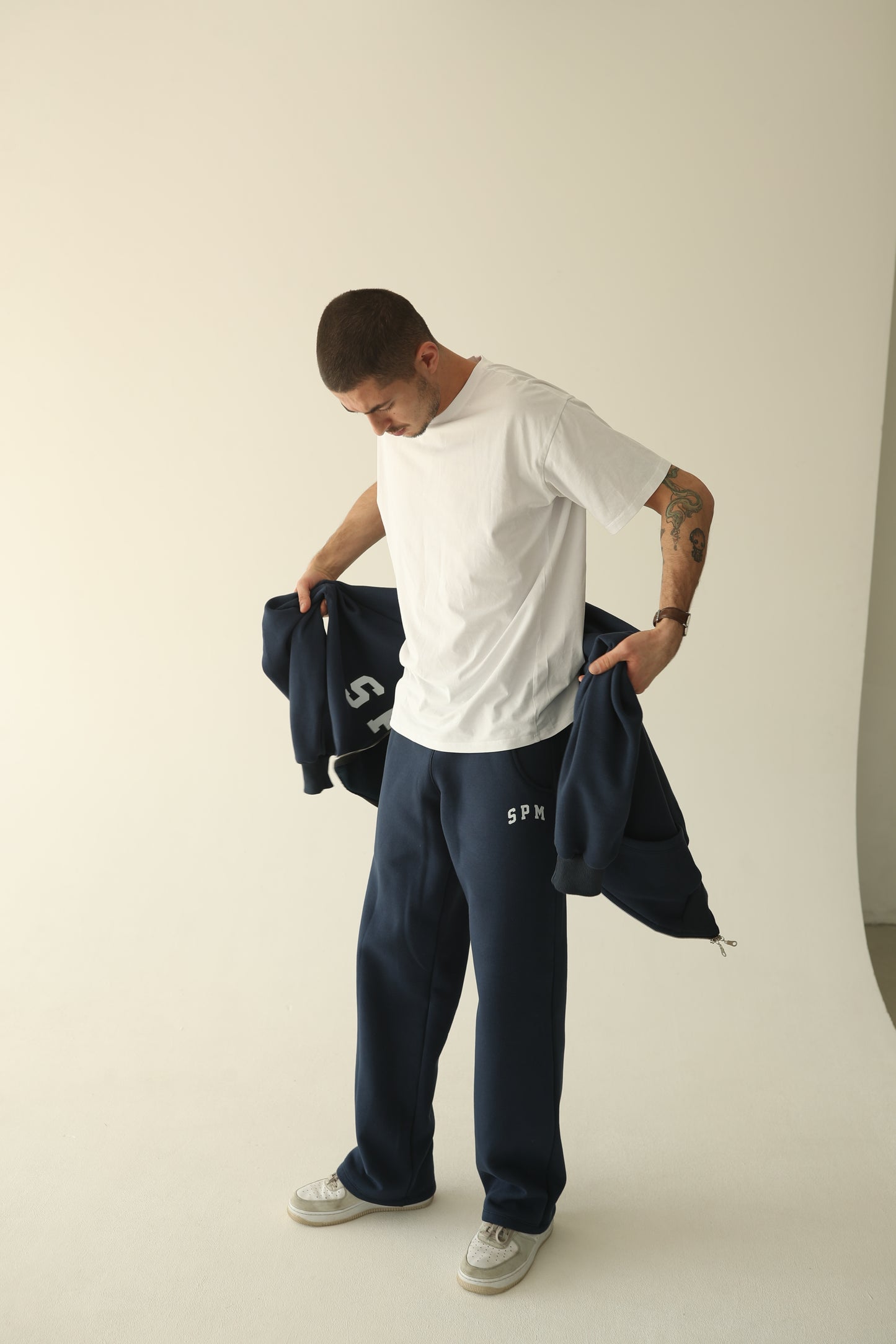 Men's Navy blue warm oversize zip-up hoodie