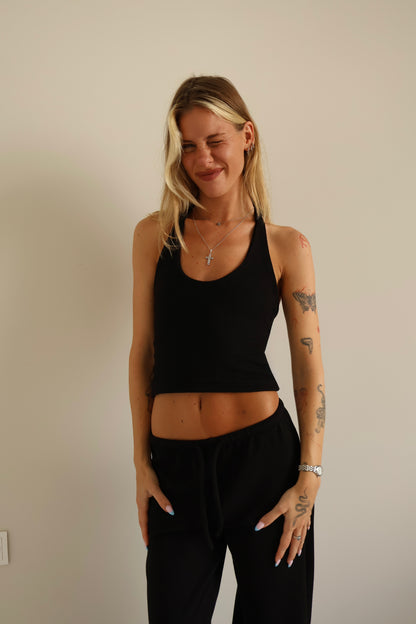 Waffle black halter top