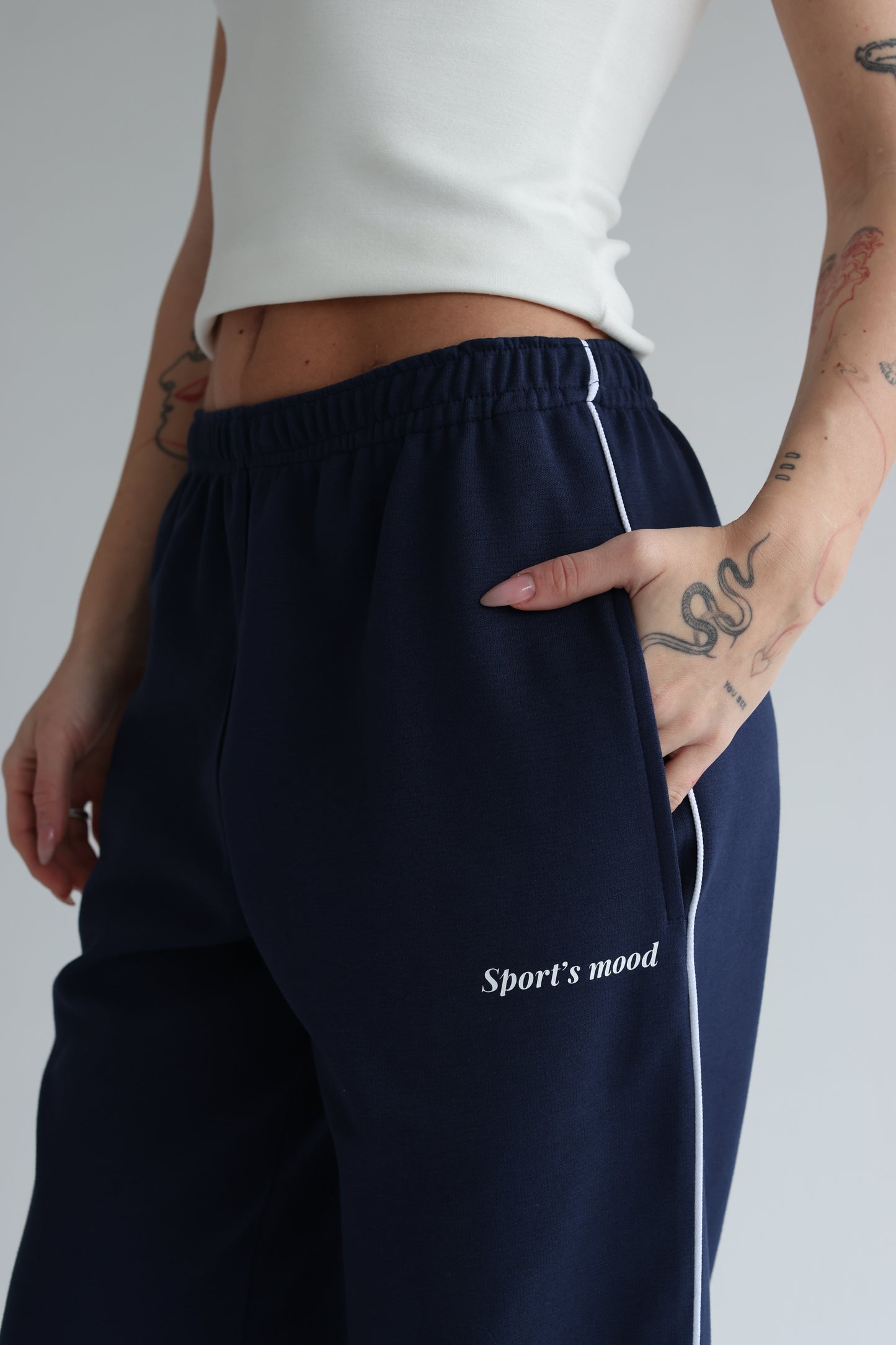 Navy blue straight line track sweatpants