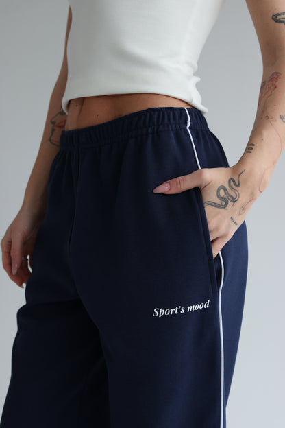 Navy blue straight line track sweatpants
