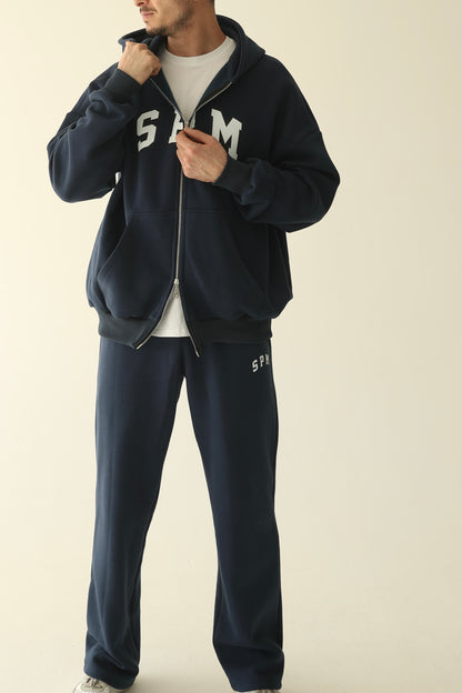 Men's Navy blue warm oversize zip-up hoodie