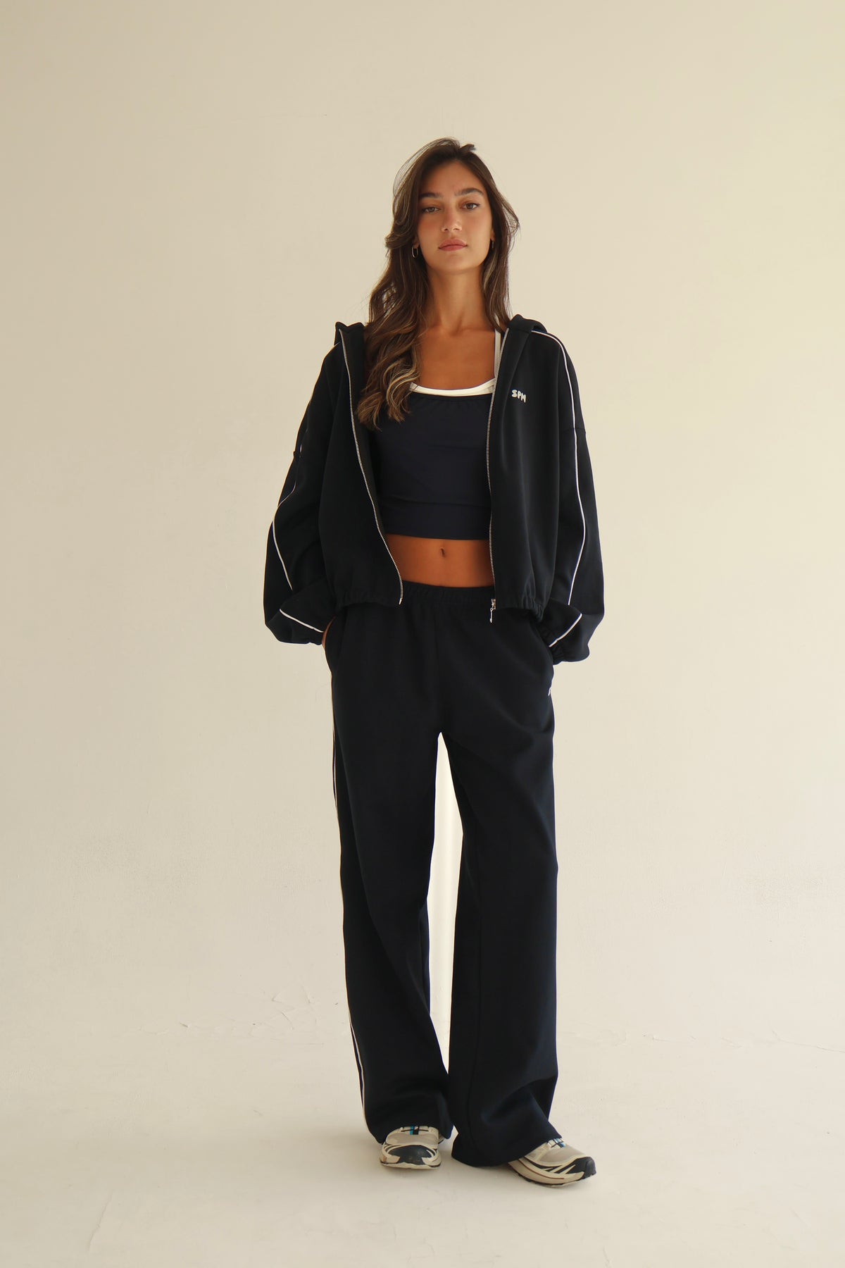 Dark blue line track zip-up hoodie